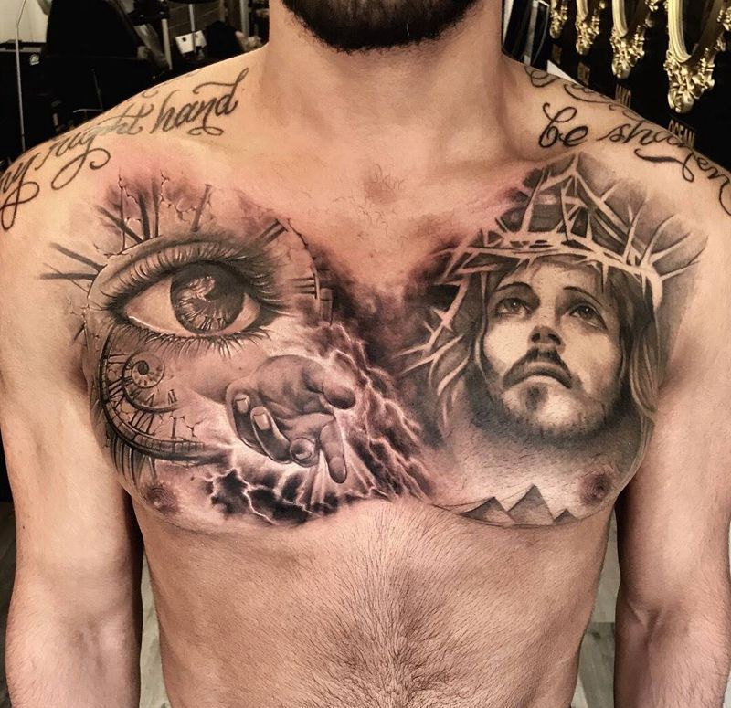 他的一个梦纹身图片_成品原创欧美胸部纹身图案