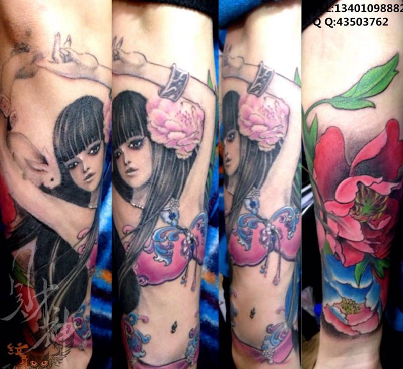 嫦娥纹身图片_传统人物国画原创手臂纹身图案