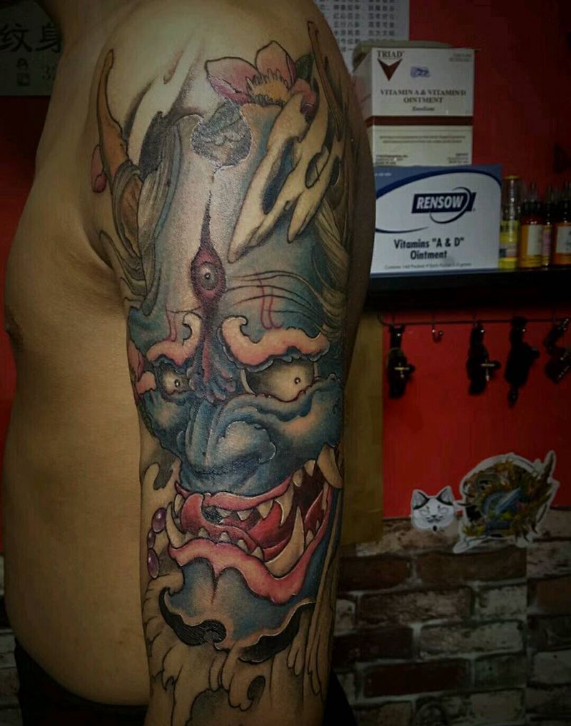 般若纹身图片_手臂传统鬼神成品手稿纹身图案