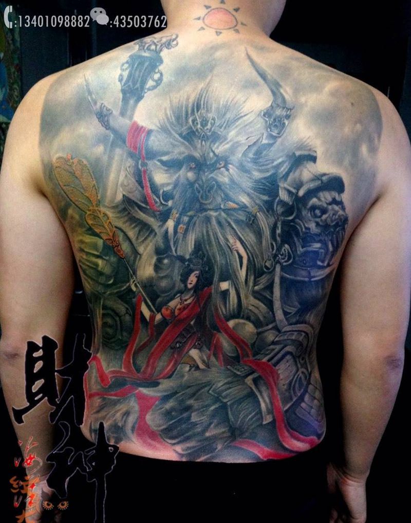 牛魔王满背纹身图片_成品插画背部传统欧美鬼神人物宗教纹身图案