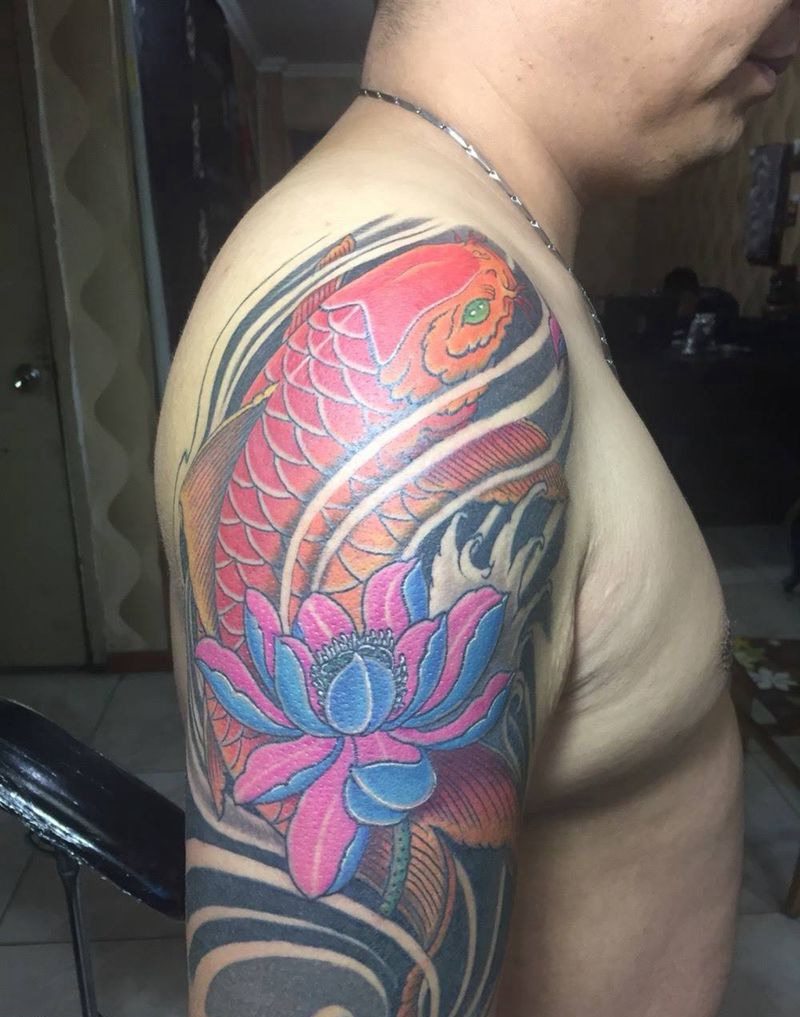 传统（荷花锦鲤）纹身图片_
