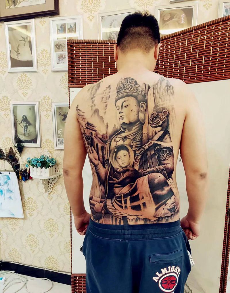 满背纹身纹身图片_背部新传统纹身图案
