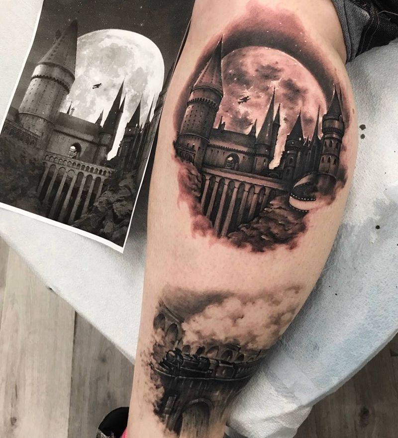 哈利波特待续……纹身图片_欧美成品腿部纹身图案