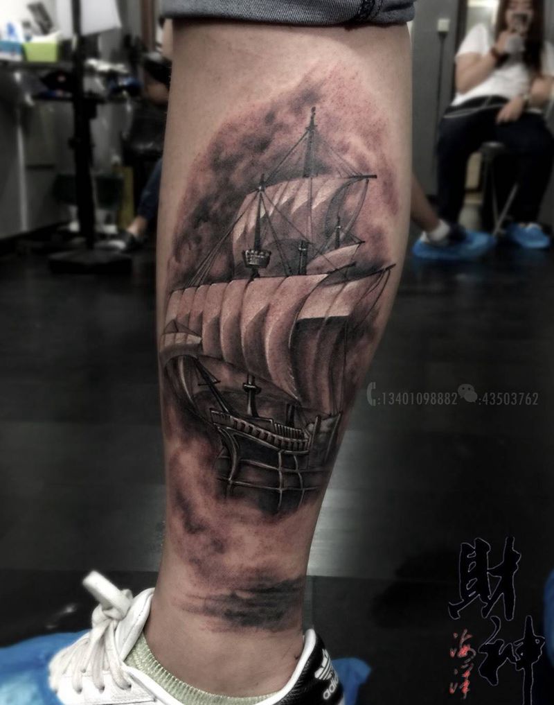 幽灵船纹身图片_欧美纹身图案