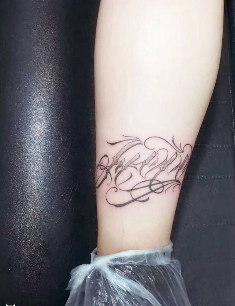 奇卡诺花体英文纹身图片_腿部花体字英文纹身图案