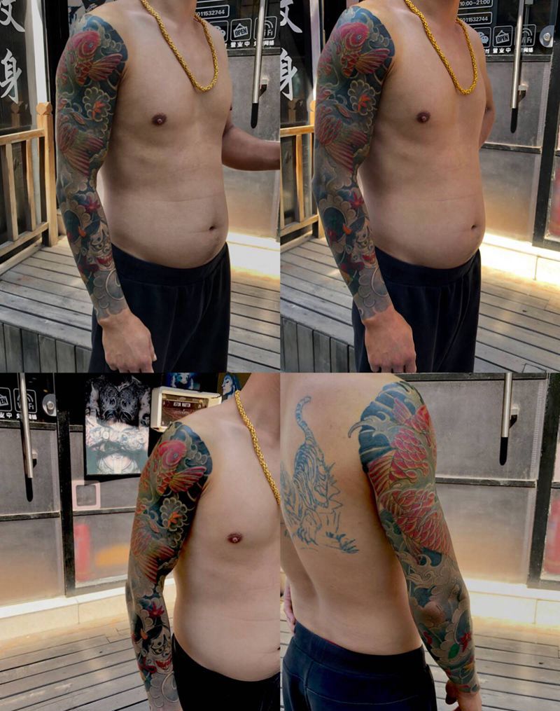 花臂纹身图片_手臂老传统纹身图案