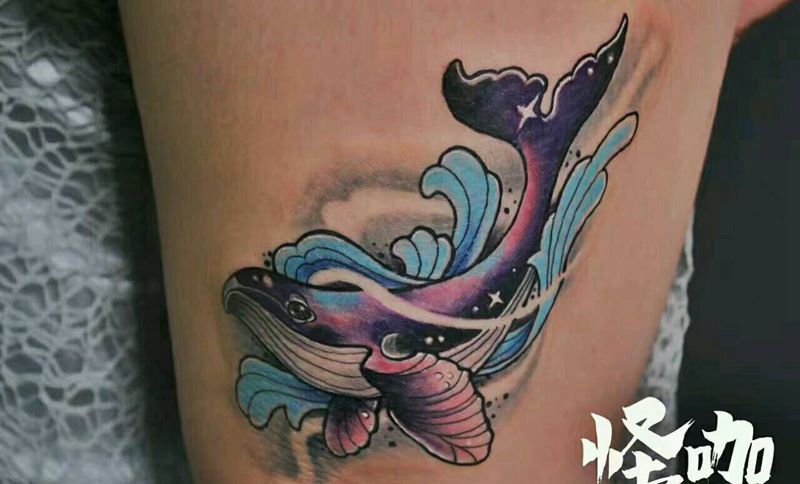 鲸鱼纹身图片_手臂欧美动物原创成品纹身图案
