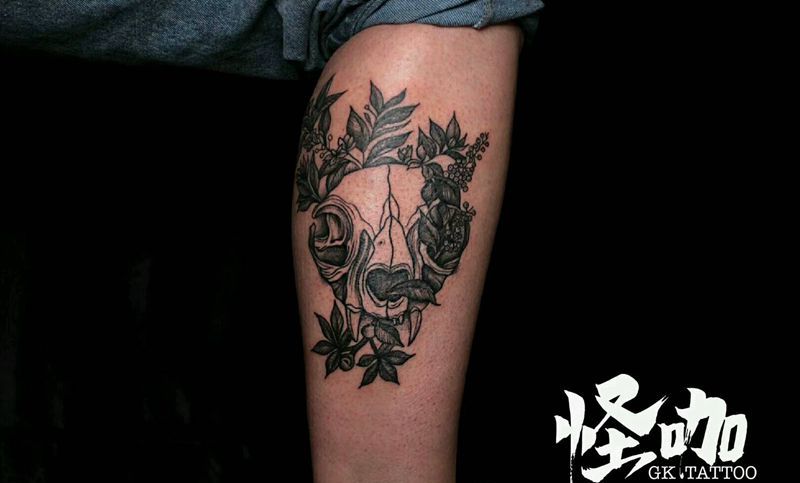 羊头纹身图片_手臂欧美植物鬼神原创成品纹身图案