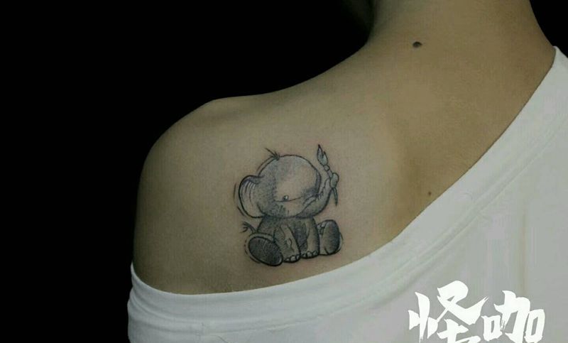 小象纹身图片_手臂清新动物原创成品纹身图案