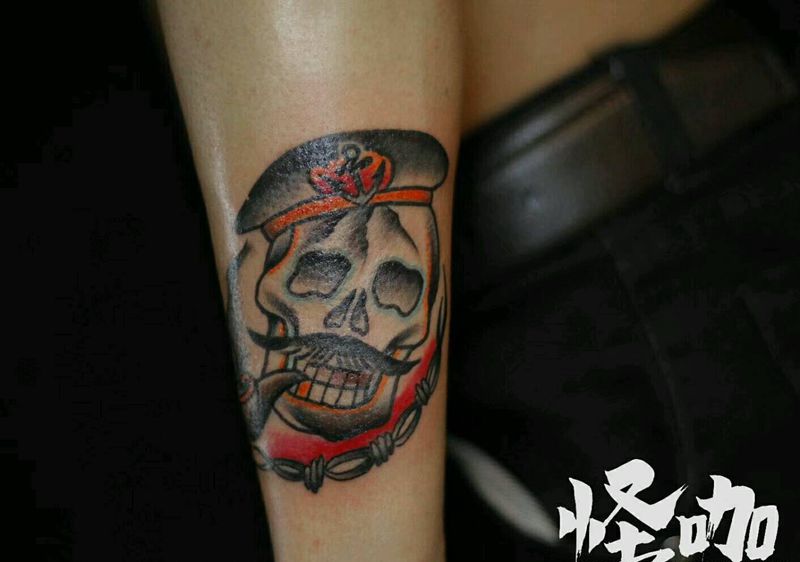 骷髅纹身图片_手臂欧美人物鬼神原创成品纹身图案