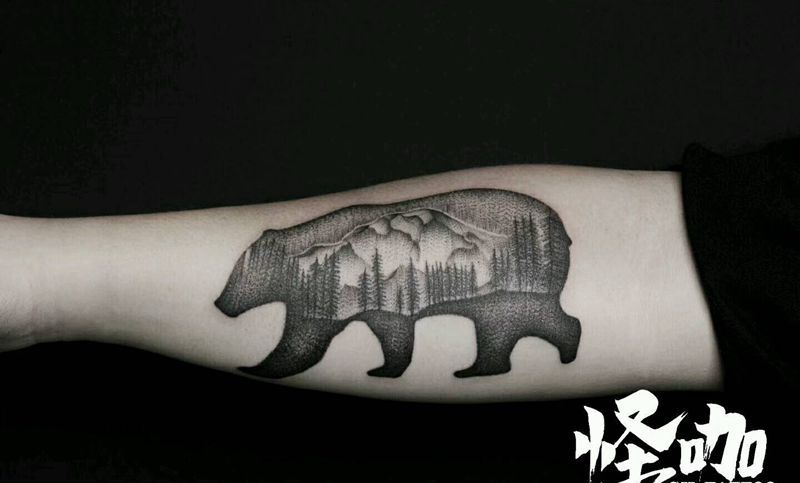 熊纹身图片_手臂动物原创成品纹身图案