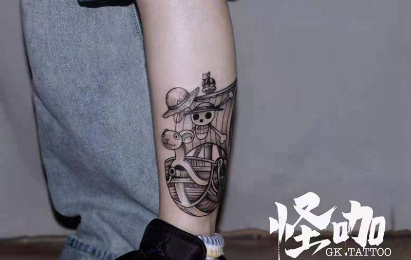 海贼 王路飞[机智]纹身图片_腿部纹身图案