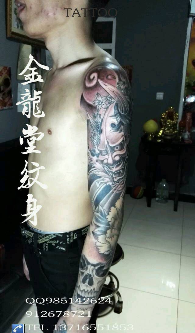 传统花臂纹身完成纹身图片_手臂传统人物纹身图案