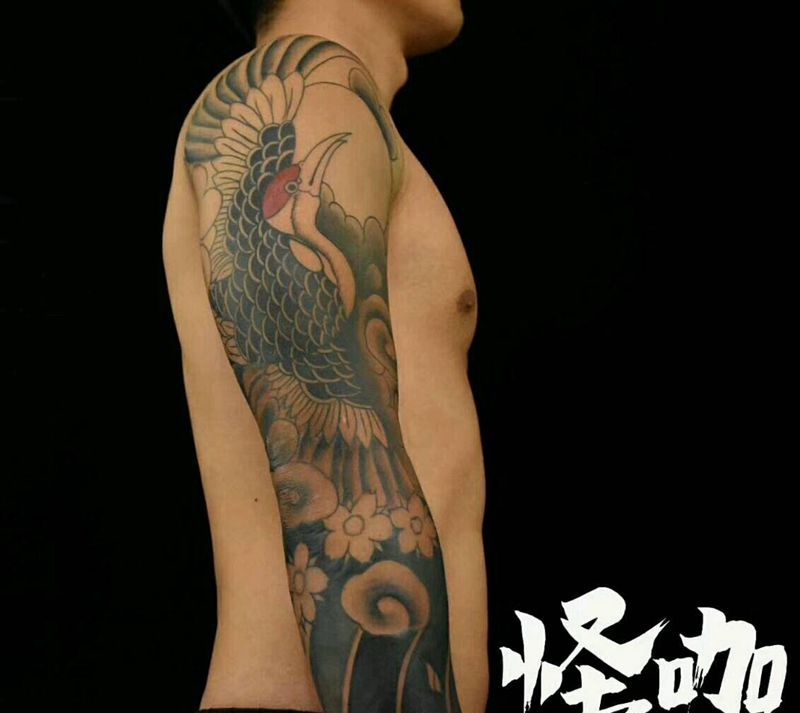 仙鹤纹身图片_手臂传统动物人物植物成品纹身图案