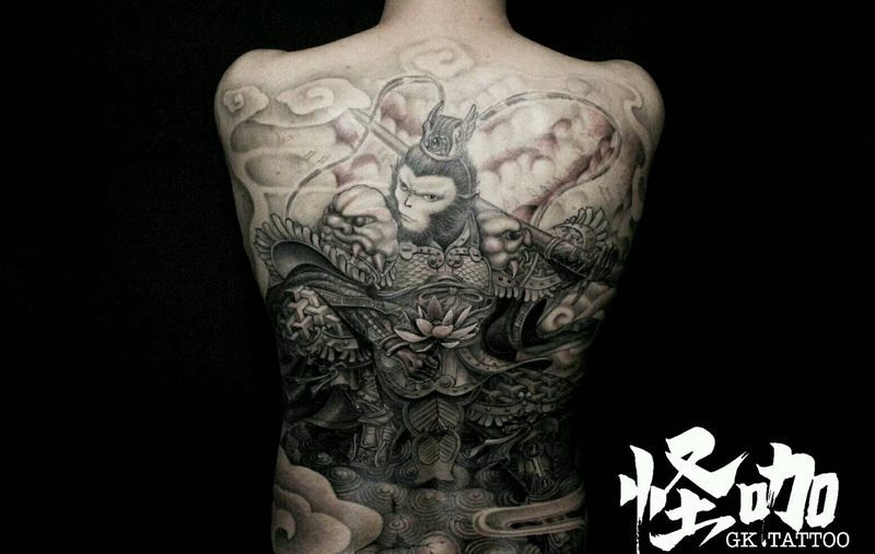 齐天大圣纹身图片_背部传统人物静物鬼神原创成品纹身图案