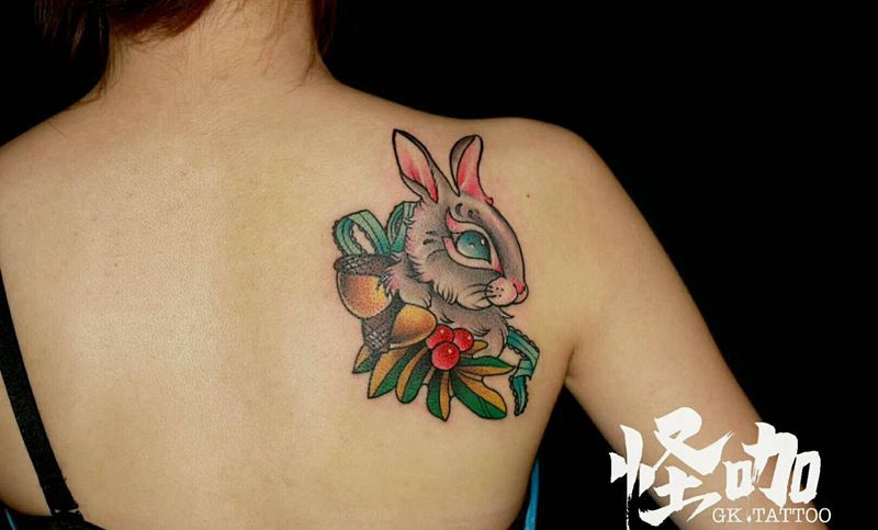 兔子纹身图片_手臂清新动物成品纹身图案