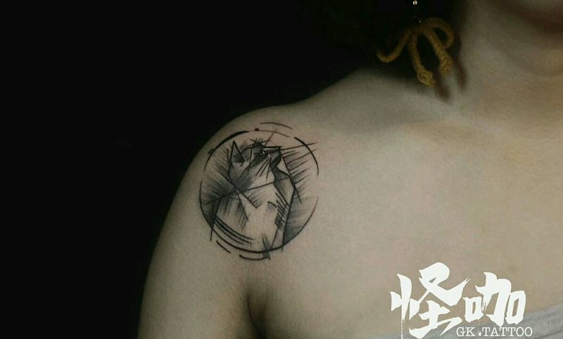 猫纹身图片_肩部清新动物原创成品纹身图案