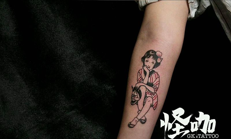 人物纹身图片_手臂清新人物原创成品纹身图案
