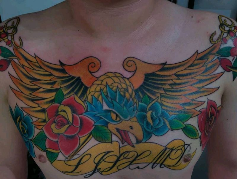 欧美.school花胸！纹身图片_胸部Old School纹身图案