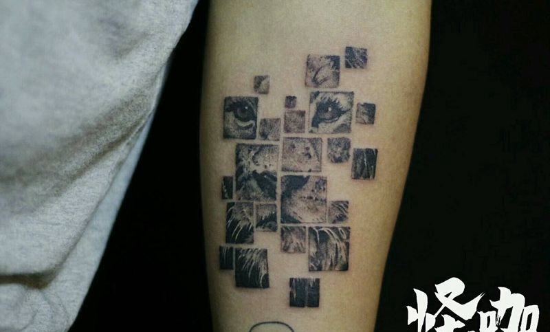 狮子纹身图片_手臂欧美动物原创成品纹身图案