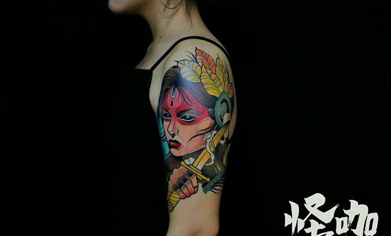 school作品纹身图片_手臂欧美人物植物原创成品纹身图案