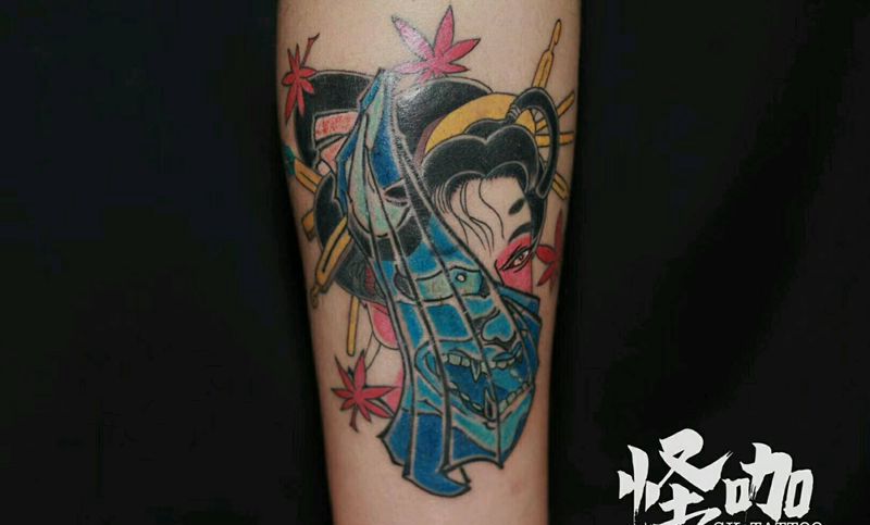 艺伎纹身图片_手臂传统人物成品纹身图案