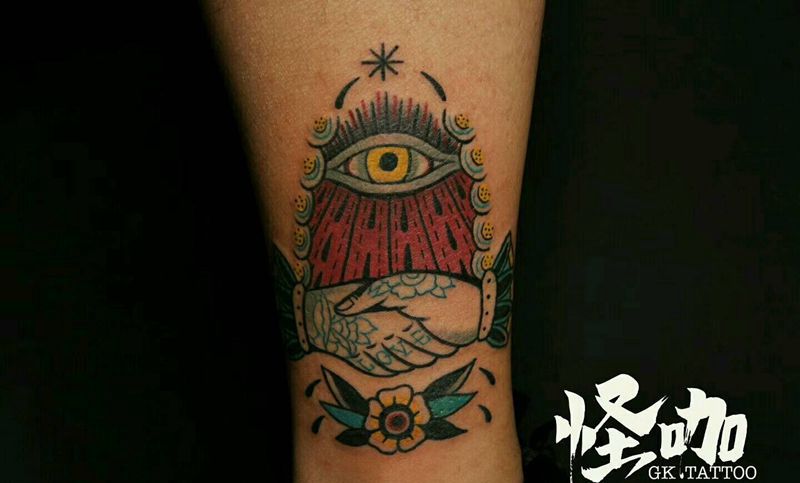 眼睛纹身图片_腿部欧美植物静物原创成品纹身图案