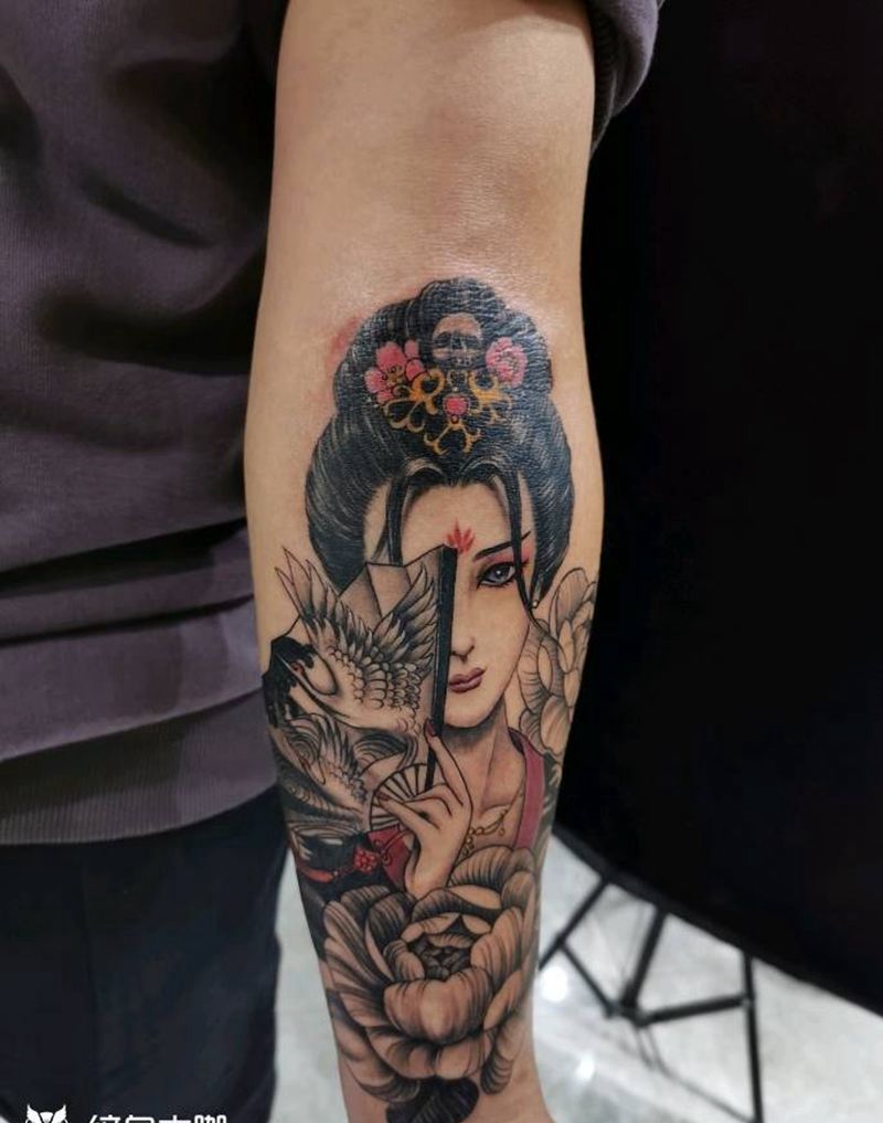 艺伎纹身图片_手臂新传统纹身图案