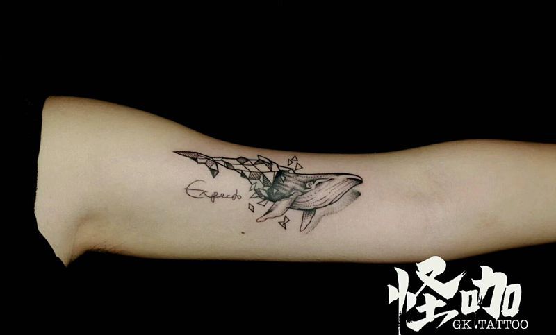 鲸鱼纹身图片_手臂欧美动物原创成品纹身图案