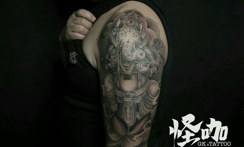 象神纹身图片_手臂传统图腾宗教原创成品纹身图案