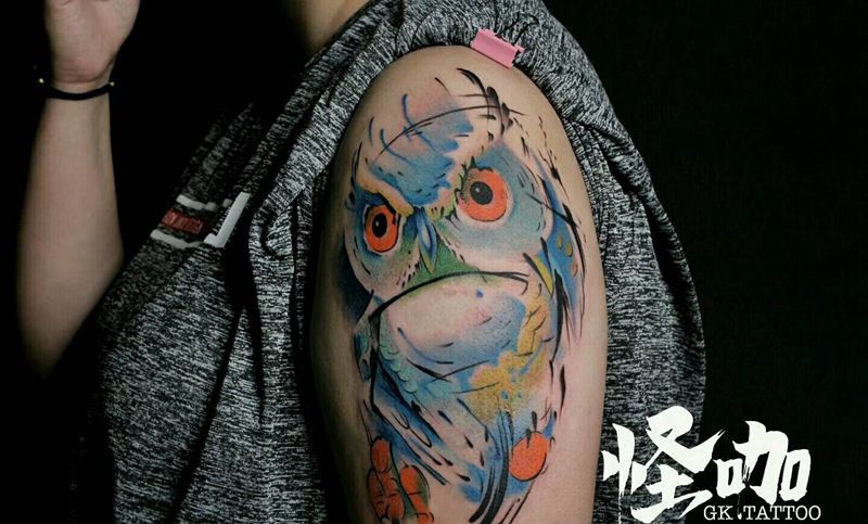 猫头鹰纹身图片_手臂动物原创成品纹身图案