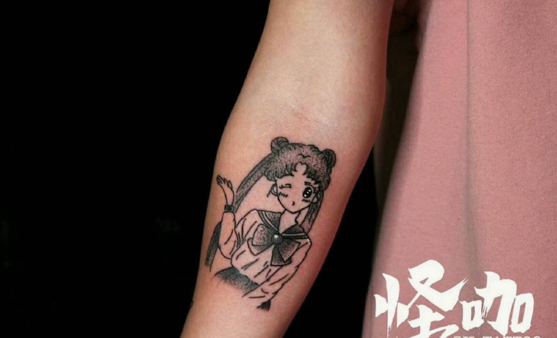 水兵月纹身图片_手臂欧美人物原创成品纹身图案