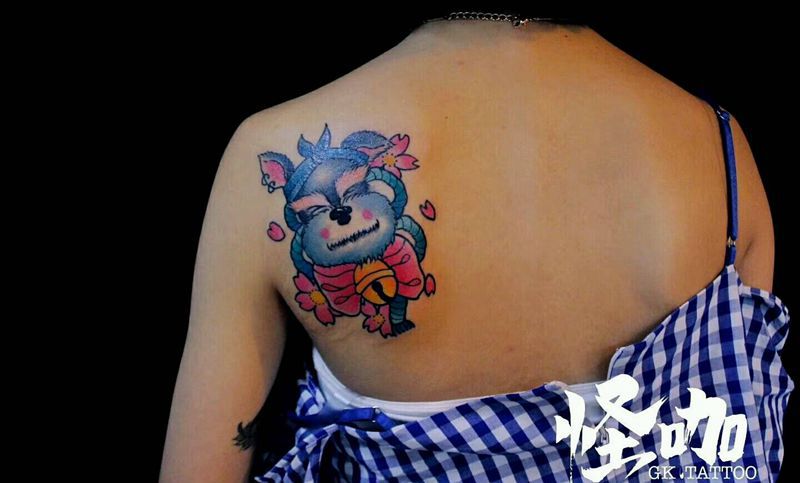 狗纹身图片_背部动物原创成品纹身图案
