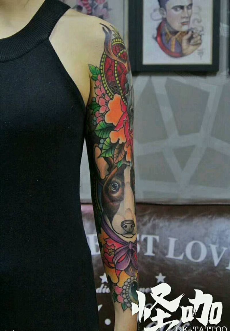 花臂纹身图片_手臂欧美动物植物静物原创成品纹身图案