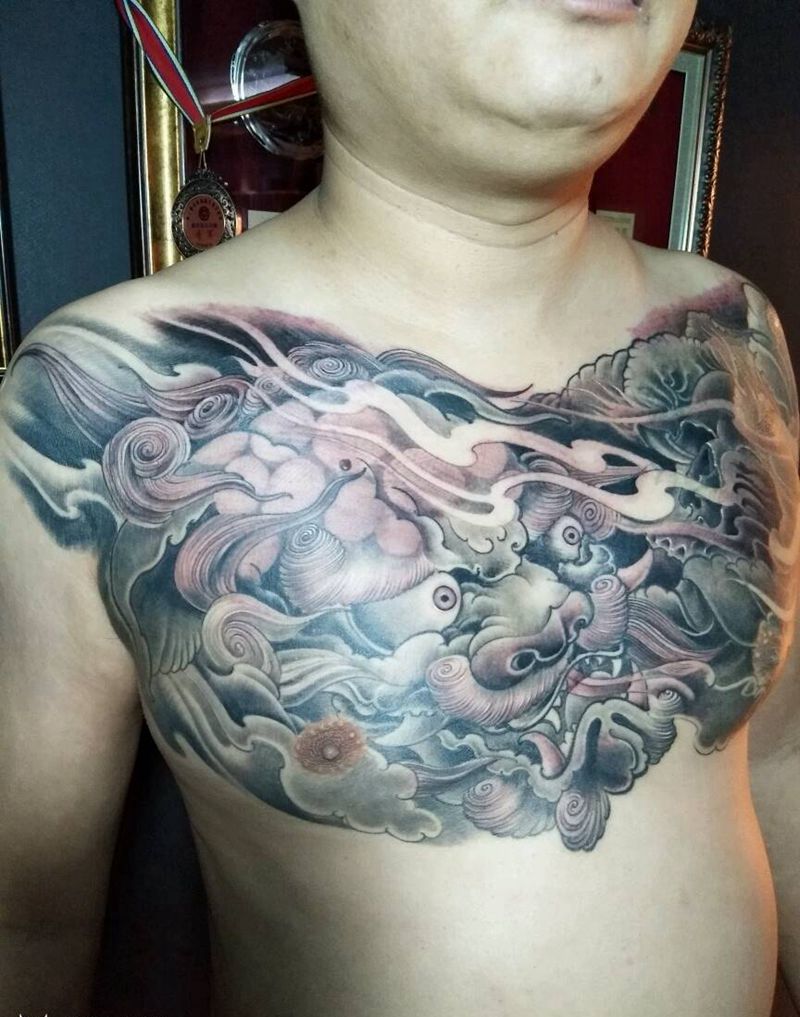 花胸唐狮子纹身图片_