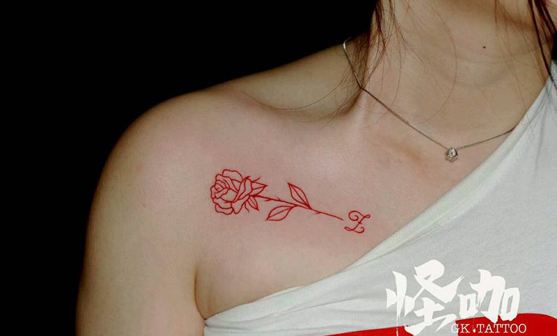 玫瑰纹身图片_肩部清新植物原创成品纹身图案