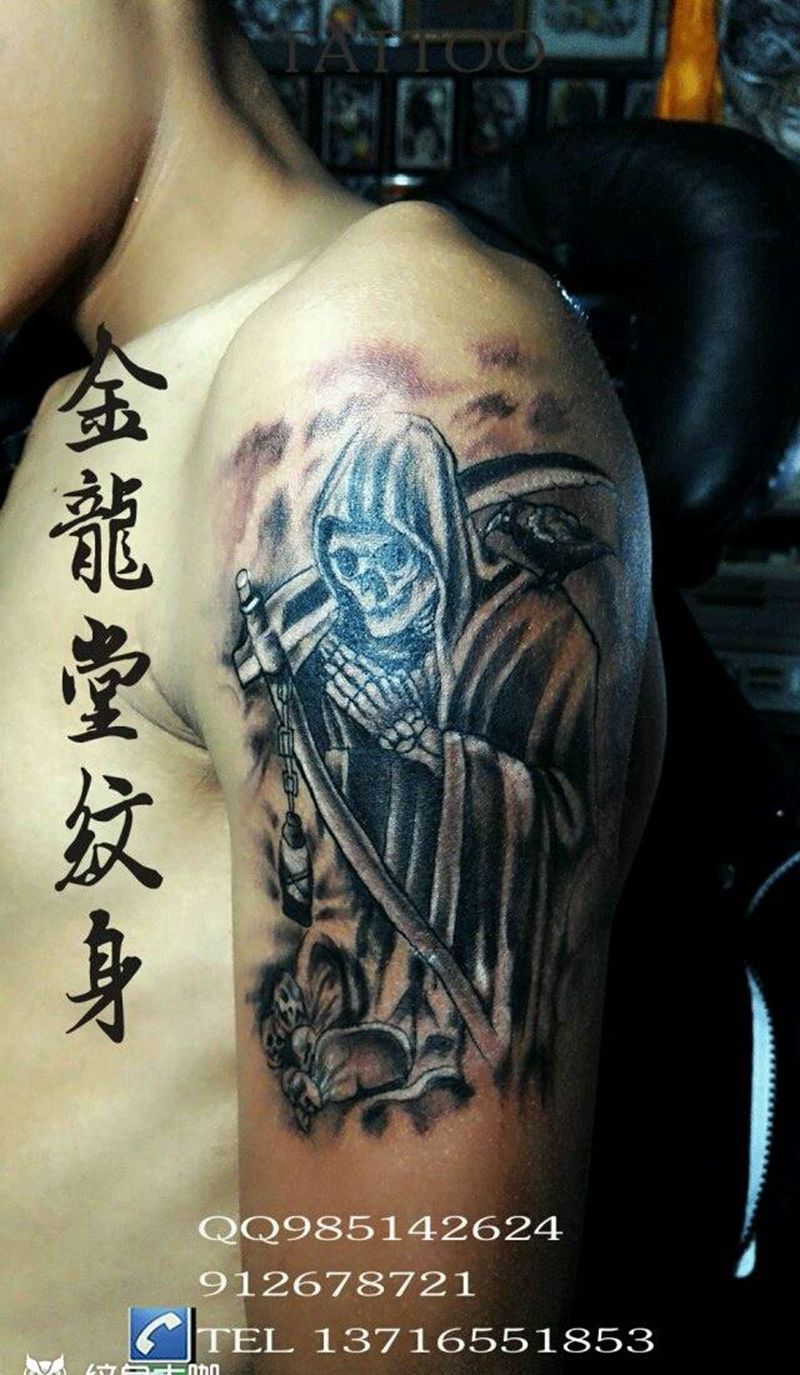 死神纹身图片_肩部欧美传统鬼神成品纹身图案