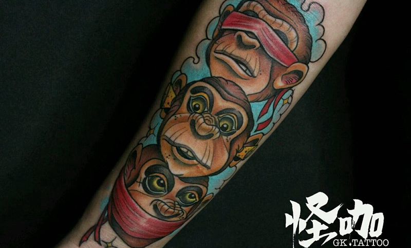 猴子纹身图片_手臂欧美动物原创成品纹身图案