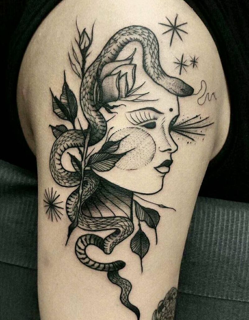 美杜莎纹身图片_手臂欧美肖像鬼神成品纹身图案