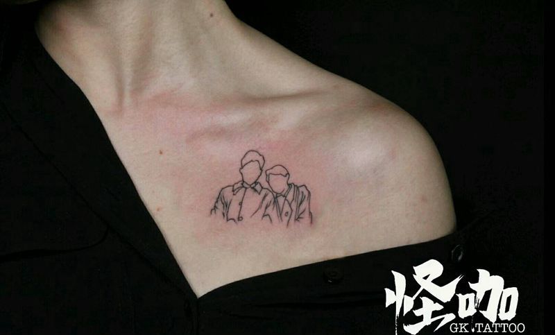 线条纹身图片_肩部几何成品纹身图案