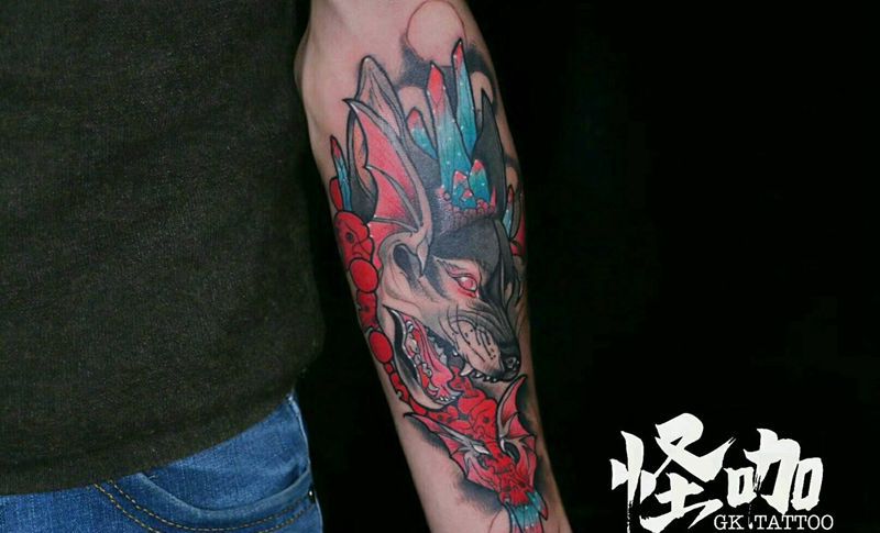 狼纹身图片_手臂欧美传统动物植物鬼神图腾原创成品纹身图案