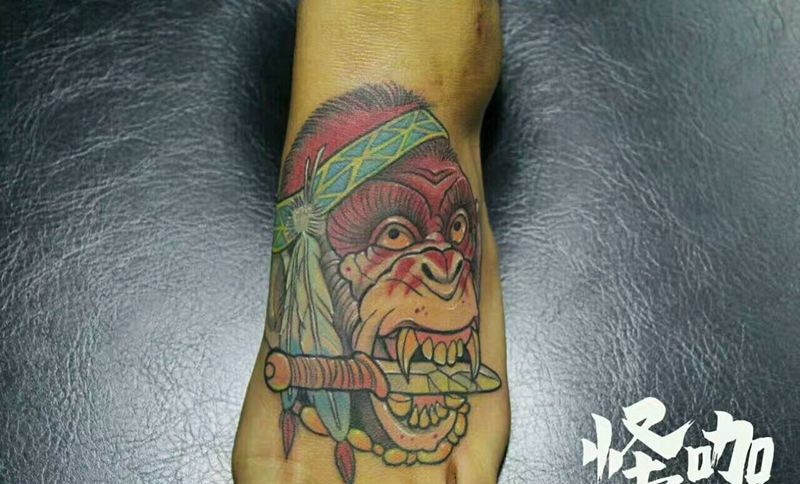 old school纹身图片_脚部动物原创成品纹身图案