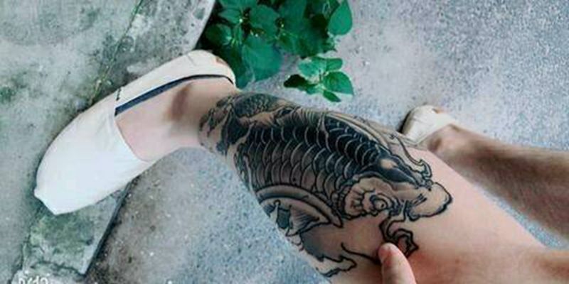 小松刺青 小腿锦鲤恢复后效果纹身图片_