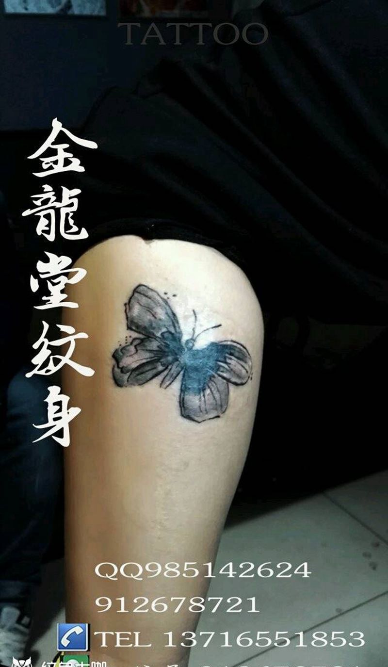 蝴蝶遮盖纹身纹身图片_腿部传统动物成品纹身图案
