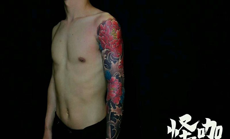 花臂纹身图片_手臂传统植物静物图腾原创成品纹身图案