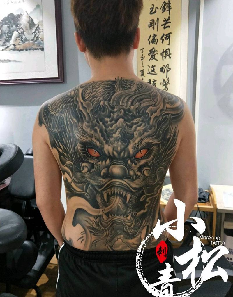 龙纹身图片_背部传统动物成品纹身图案