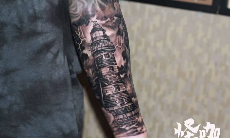 灯塔tattoo纹身图片_欧美写实纹身图案