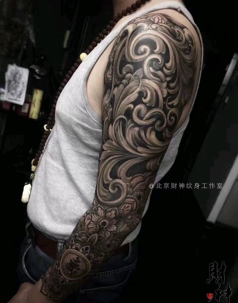 花体纹身图片_手臂手部几何花体字纹身图案