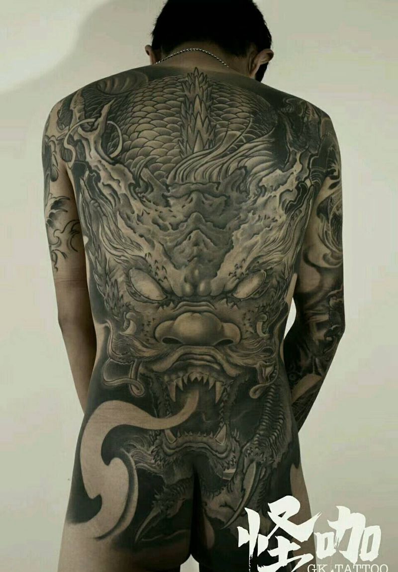 满背作品纹身图片_背部传统鬼神原创成品纹身图案