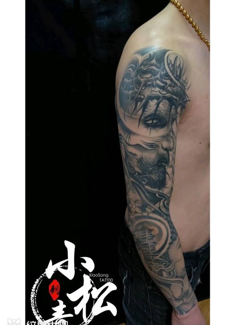 花臂作品纹身图片_手臂新传统欧美写实纹身图案